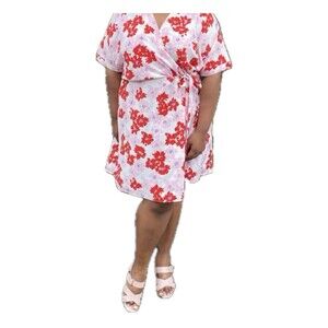 Simply Emma Vintage Watercolor Floral Faux Wrap Surplice Dolman Sleeve Dress IX